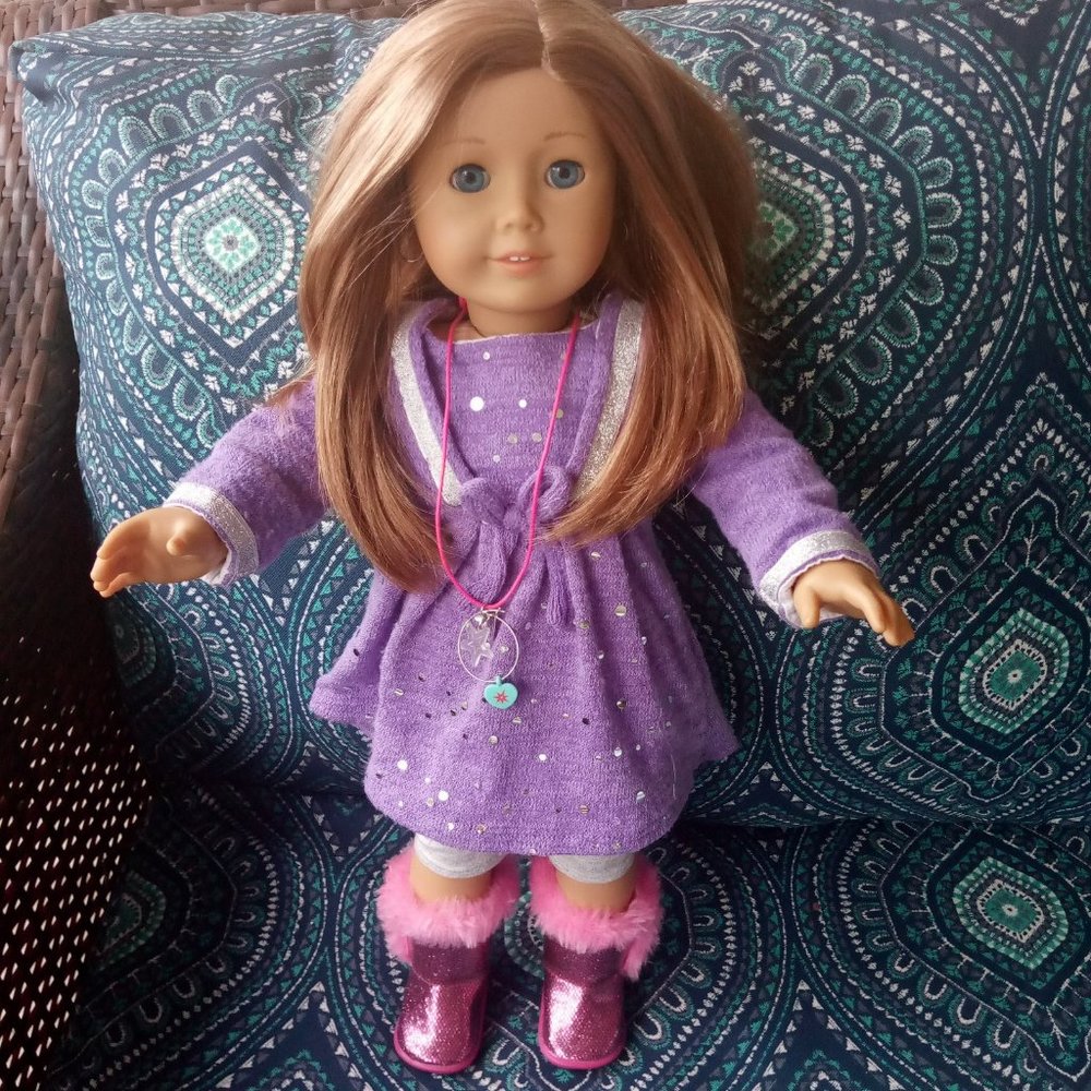 American Girl 18" Doll Brown Hair & Blue Eyes with Charm-Keeper Necklace